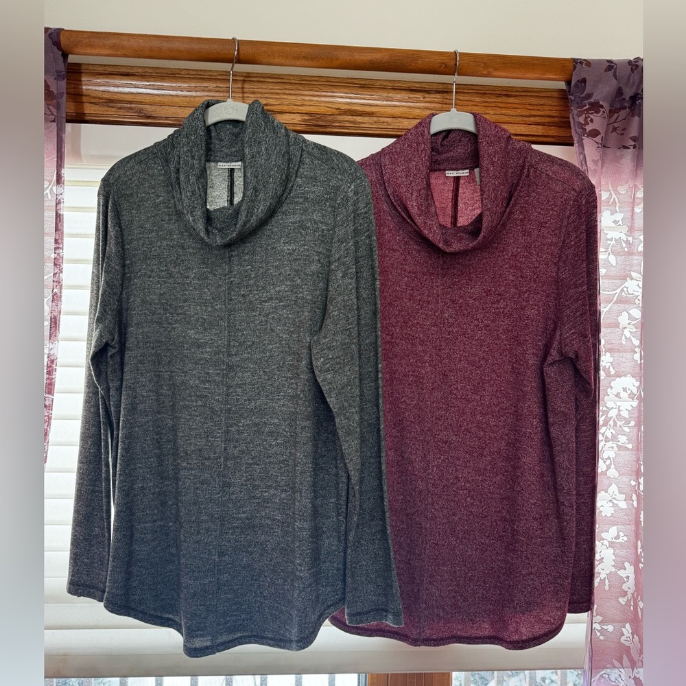 2 Max Studio Cowl Neck Sweater Tunic Tops Large Pullover Space Dye Women